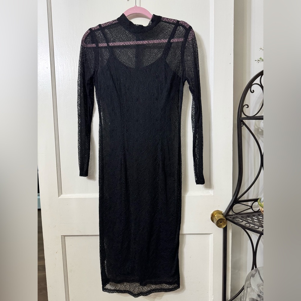 Elegant Black Lace Midi Dress